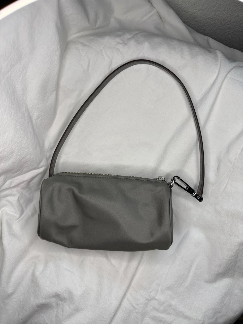 Tory Burch Olive Gray Nylon Shoulder Bag with Silver Logo NWOT